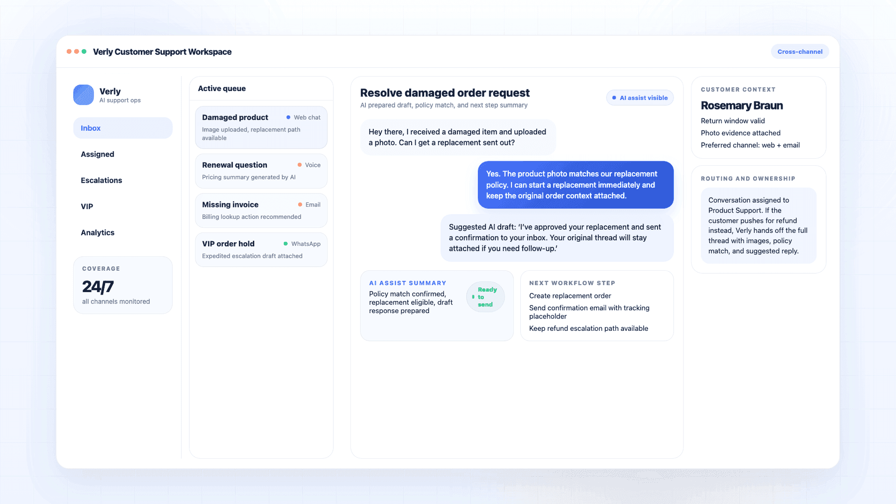 Customer support inbox preview